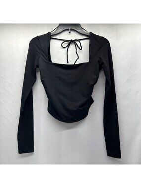 Garage Black Long Sleeve Crop Top Women's S Open Back